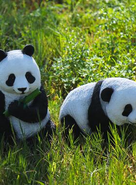 可爱熊猫摆件 幼儿园装饰摆饰 花园树脂熊猫装饰摆饰草坪造景装饰