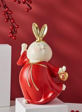 创意发财兔子摆件客厅酒柜电视柜玄关装饰品摆设家居好物乔迁送礼
