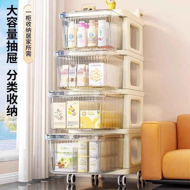 抽屉式家用桌下小推车置物架零食玩具储物柜收纳柜移动分层免安装 - 图0
