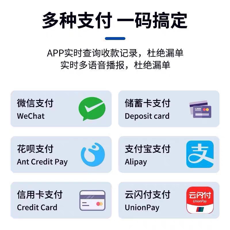 全能扫码王ME70，需要开通商户，支持微信支付宝云闪付花呗