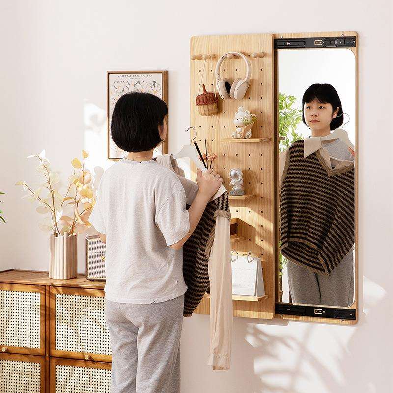 Household mirror wear REH clothing mirror sticker full body mirror hole wooden surface storage wall rack wall display rack storage rack