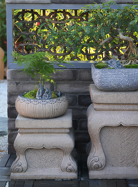 户外花园庭院摆件人造石墩凳子别墅阳台门L口布置小花盆装饰品底