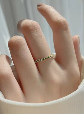 韩版简约祖母绿锆石开口食指戒