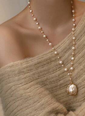 天然巴洛克珍珠手工长款毛衣链