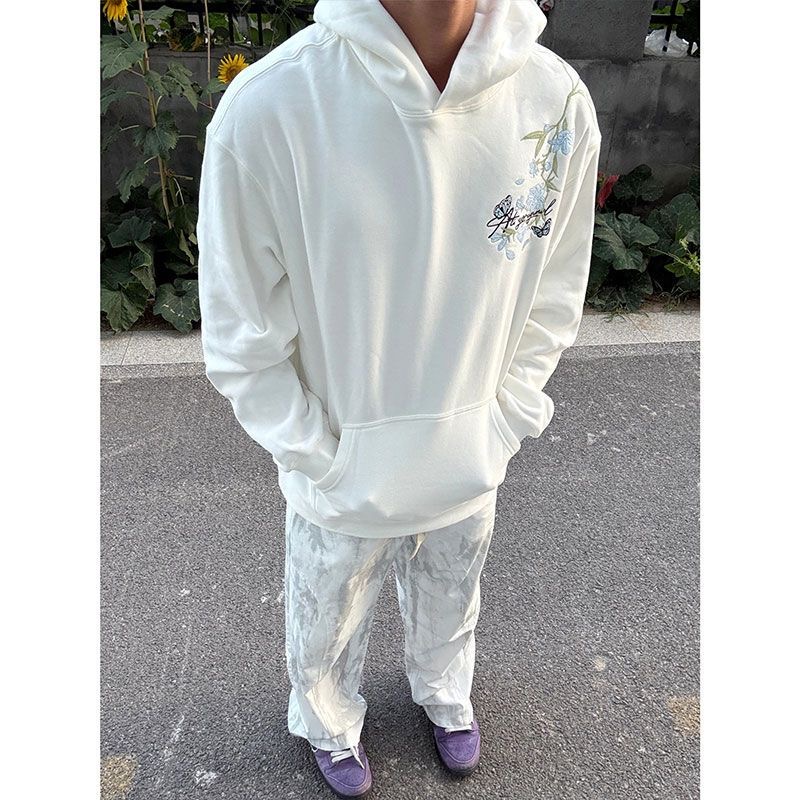 lhak美式潮牌花卉刺绣连帽卫衣男秋冬新款宽松百搭慵懒风情侣上衣 - 图2