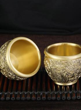 纯铜中式龙纹缸摆件缸故宫缸聚宝盆香炉烟灰缸家居办公复古装饰品