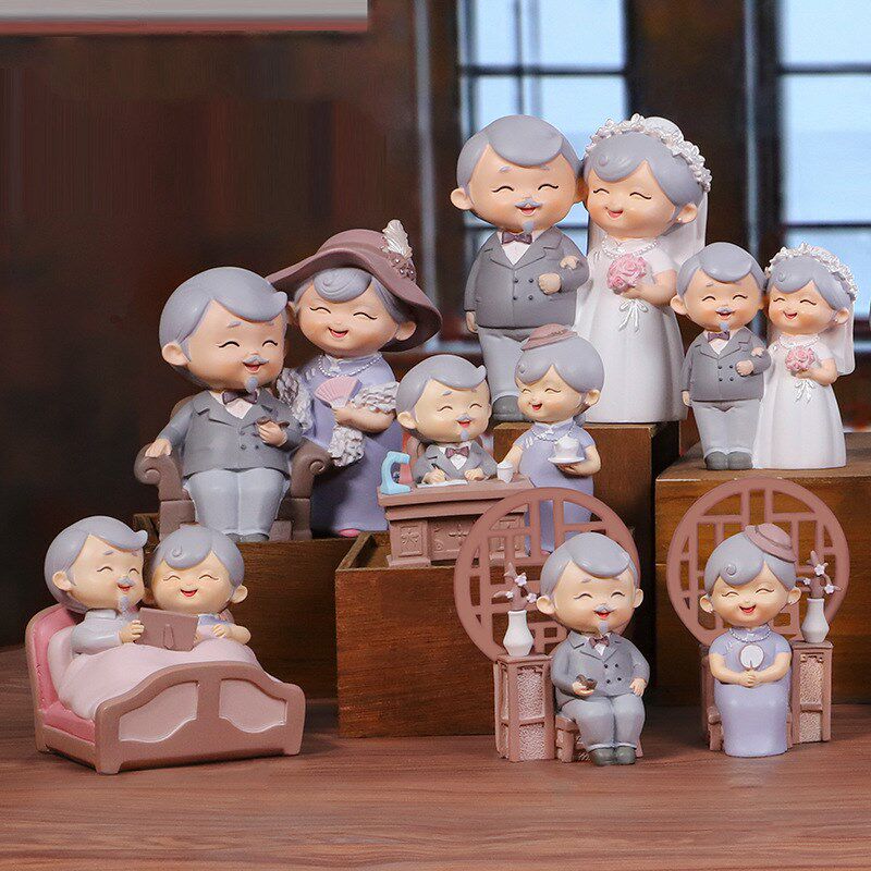 厂家供货民国往事系列三代老头老太摆件相守相伴结婚纪念日礼物