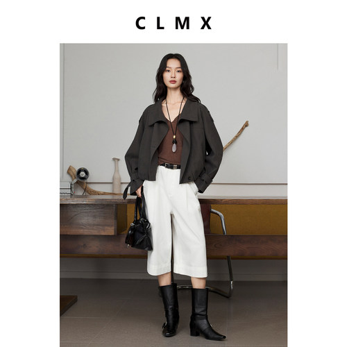 CLMX莱赛尔棉复古白色7分牛仔裤春夏女宽松浅色休闲裤子赠pu腰带 - 图2