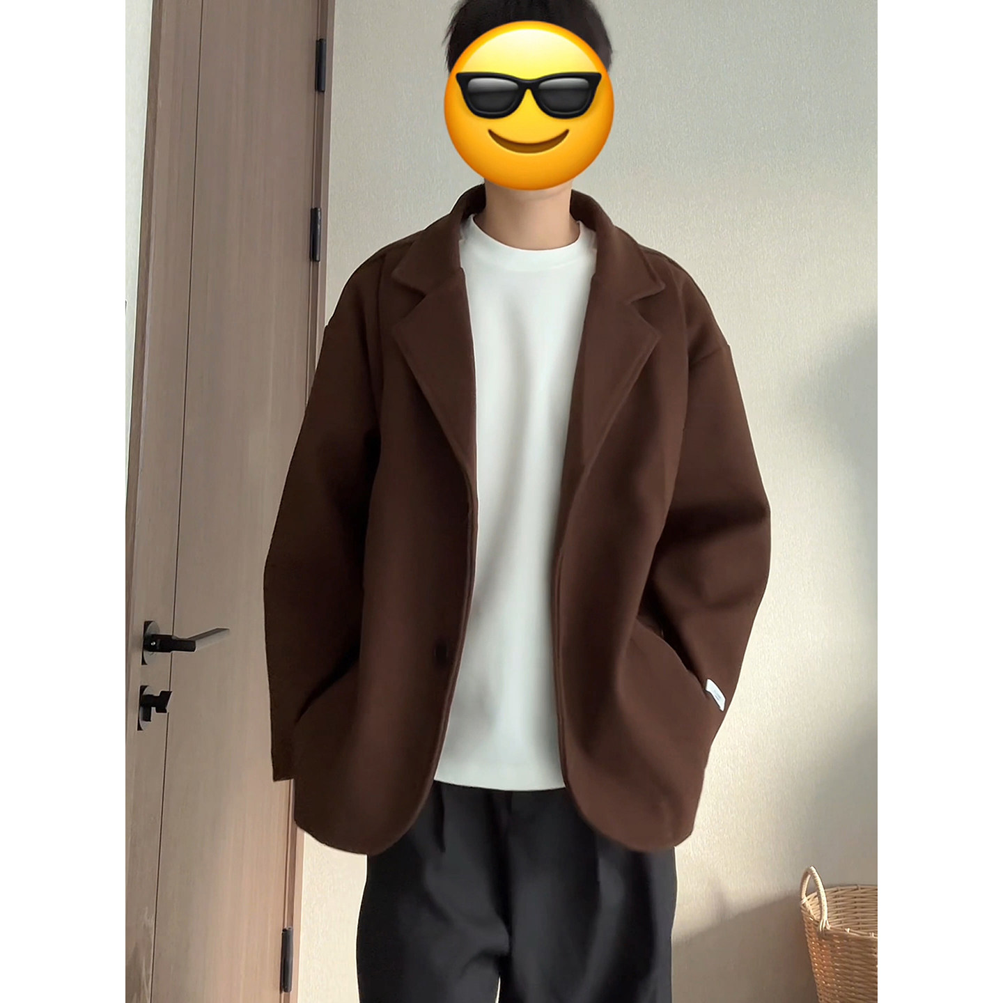 英伦风毛呢西装外套男款秋冬季加厚加绒短款风衣夹克棕色呢子大衣,淘宝优惠券,粉丝福利购,淘宝优惠卷