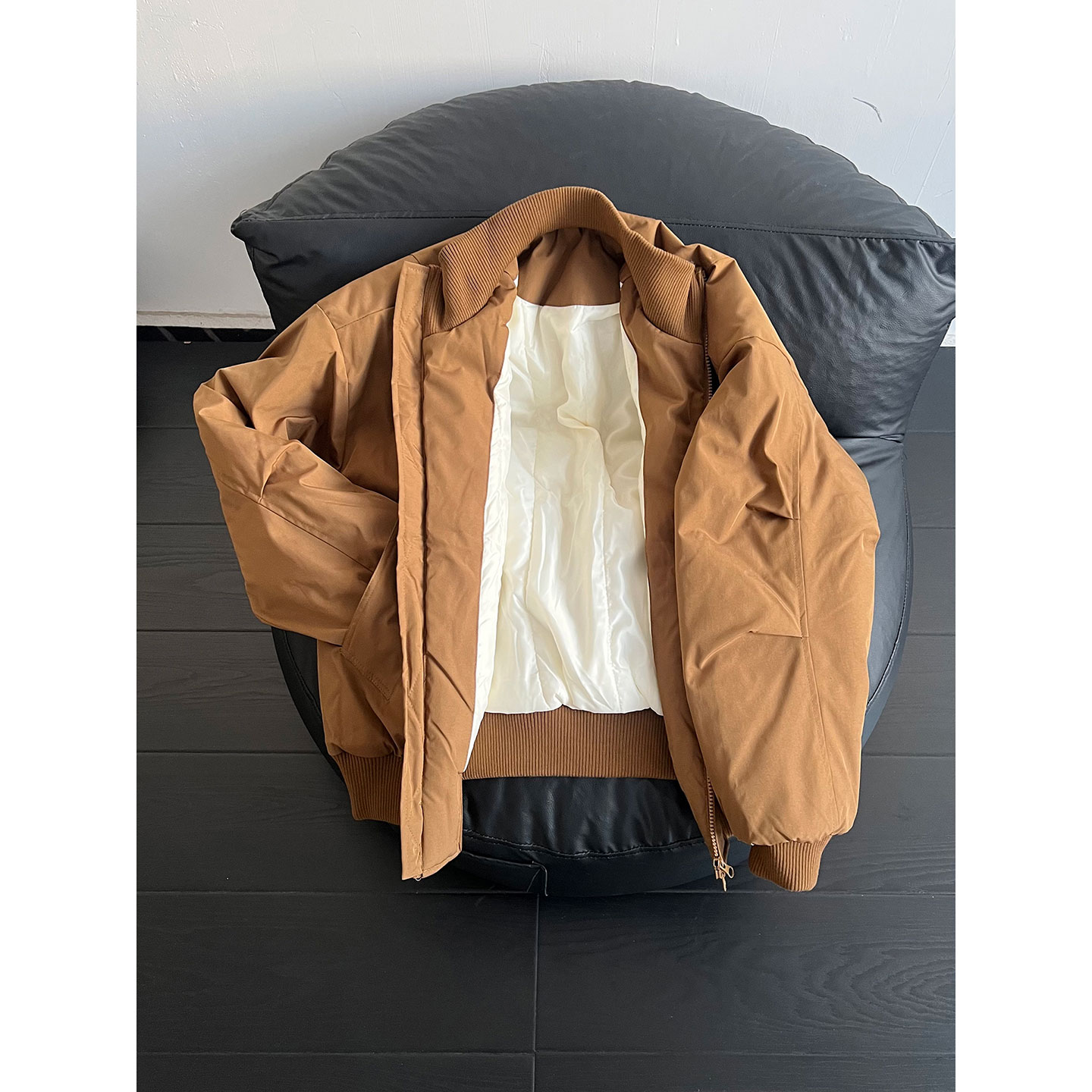 美拉德棕色飞行夹克棉服男冬季美式bomber外套廓形短款夹棉棒球服 - 图2