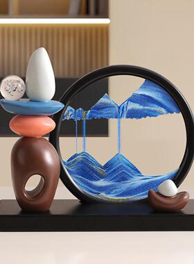 轻奢高档时来运转流沙画摆件欧式酒柜客厅办公室装饰品3D立体沙漏