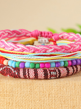 TEMU热卖 民族风波西米亚风手绳手链  复古彩色欧美手绳脚绳
