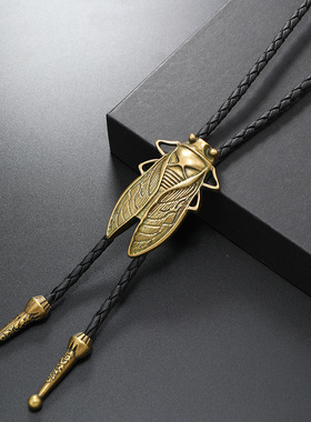 复古男士简约动物长款波洛领项链 pu编织合金朋克风嘻哈项链