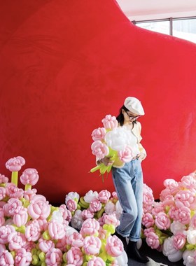 巨型长毛植绒f红色爱心气球模型商场网红打卡点装饰美陈列活动布