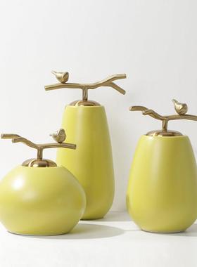 新中式小鸟树枝陶瓷罐摆件样板房客厅电视柜书柜酒柜办公室装饰品