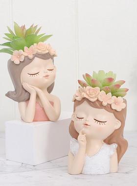 跨境新款仙女多肉花盆家居花园装饰品可爱小女孩花瓶盆栽摆件礼物