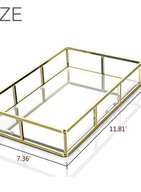 亚马逊现货镜面托盘收纳盒整理化妆品玄关钥匙收纳摆件金属托盘