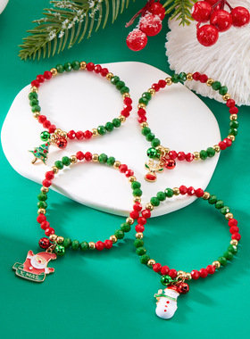 欧美饰品圣诞水晶手链时尚创意吊坠圣诞老人水晶铃铛串珠手链
