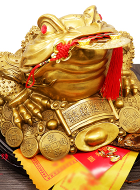 纯铜招财金蟾摆件 三足蟾蜍大号金蝉家居店铺收银台装饰开业礼品