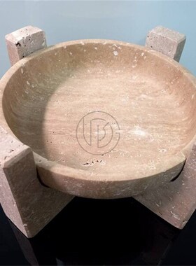 促销简约风黄洞石大理石果盘几何摆件售楼部样板间餐厅客房收纳盘