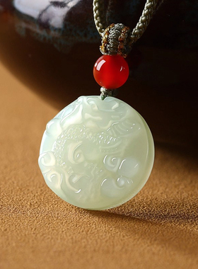 天然玉石圆形麒麟吊坠玉佩精致款麒趾呈祥项链挂件送儿童生日礼物