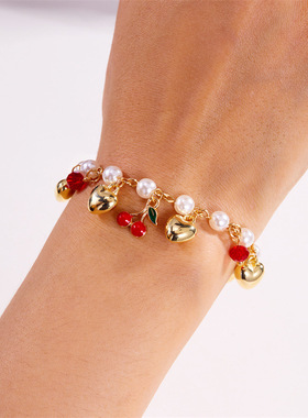 日韩气质优雅合金珍珠爱心樱桃草莓手链女小众高级感爱心手饰
