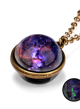 热销 欧美个性星系星云宇宙夜光双面复古吊坠项链