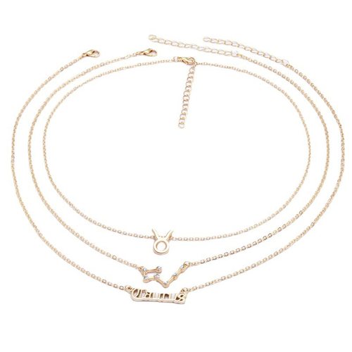 12十二星座项链套装ins复古字母符号镶钻三件套亚马逊首饰套装 - 图3