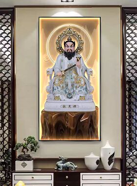 张天师画像神像家用供奉正一真人祖师张道陵背景墙LED带灯装饰画