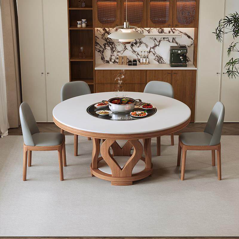 实木岩板餐桌椅2025新款家用简约暖菜板带转盘圆形桌子10人大圆桌,淘宝优惠券,粉丝福利购,淘宝优惠卷