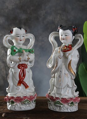 金童玉女摆件观音善财童子童女龙女招财供奉陶瓷佛像