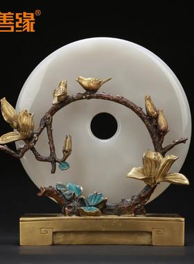 全铜白玉平安扣摆件 创意家居办公室乔迁装饰摆件1999