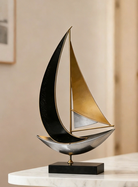 意式轻奢铁艺复古帆船摆件客厅电视柜酒柜小众高级感软装饰工艺品