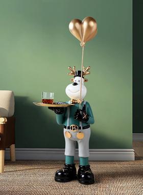 创意迎宾鹿先生大型落地摆件收纳托盘客厅家居装饰品乔迁新居礼品