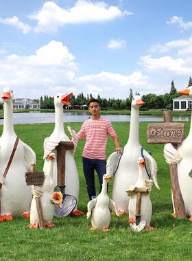 户外卡通花盆鸭子摆件花园庭院仿真动物鹅雕塑幼儿园小区景观装饰