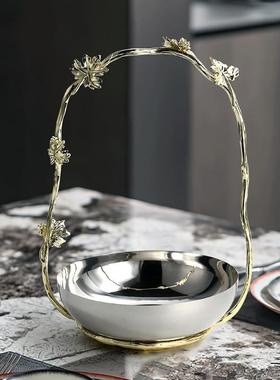 现代简约金属电镀银花瓶不锈钢托盘果盘摆件餐厅桌面样板房装饰品