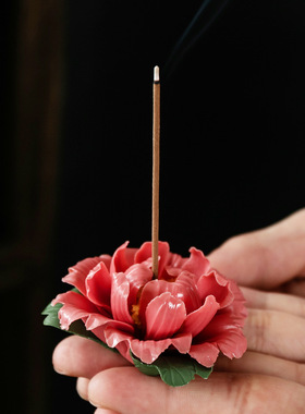 洛阳礼物花会纪念品陶瓷牡丹线香插 手捏陶瓷花香插摆件文创礼品