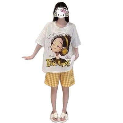 【百人验货】夏季爆款带胸垫睡衣女宽松家居云朵棉套装外穿舒适