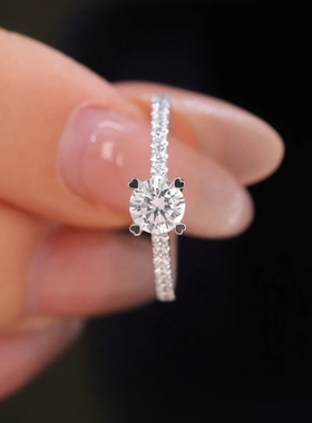 YUDANDUN莫桑戒指50分四爪满钻镶嵌奢华高级小众首饰女款婚礼婚戒