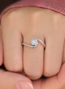 YUDANDUN莫桑戒指50分扭臂泡泡钻戒单钻镶嵌日常通勤简约百搭女