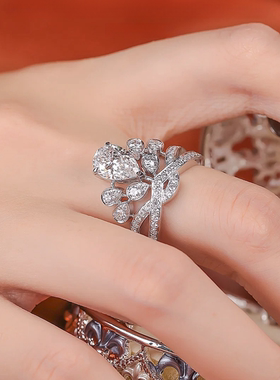 莫桑戒指梨形水滴皇冠钻ba