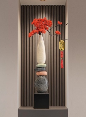 时来运转入户玄关落地花瓶摆件客厅电视柜迎客松装饰品乔迁礼物