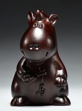 黑檀实木质十二生肖三合木头一套鼠牛虎兔龙蛇马羊猴鸡狗猪吉祥物