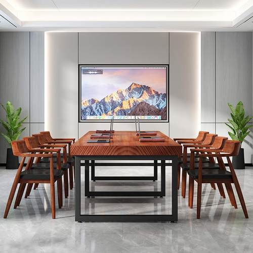 简约实木大型会议桌长桌原木办公长条桌loft工作台电脑桌洽谈桌椅 - 图2