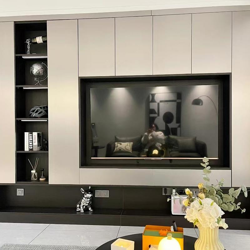 Stainless steel TV niche customized 85-inch 100-inch living room internet celebrity simple storage embedded metal wall cabinet