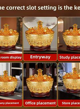 纯黄铜双龙聚宝盆家居聚财摆件沈万三同款铜碗存钱罐店铺开业礼物