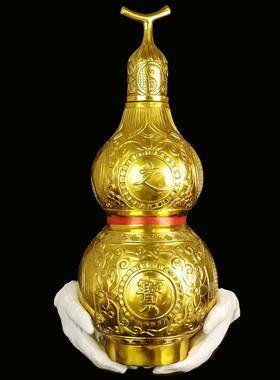 纯黄铜开 盖葫芦家居摆饰铜葫芦空心八卦桌面铜葫芦送五帝钱挂饰