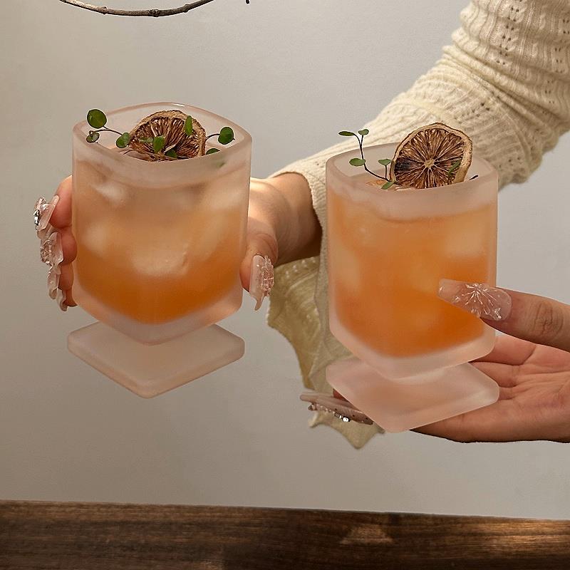 磨砂玻璃杯家用中古高颜值小众设计感威士忌杯饮品鸡尾酒杯子 - 图1