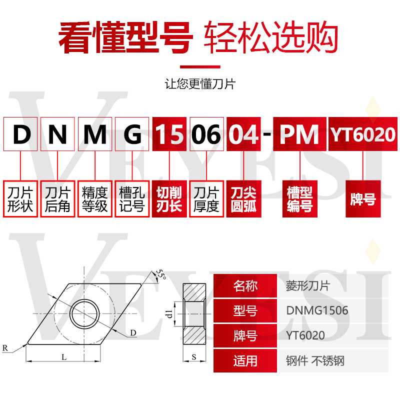 数控车刀片 55度大菱形DNMG150604 150608 150612钢件不锈钢 - 图2
