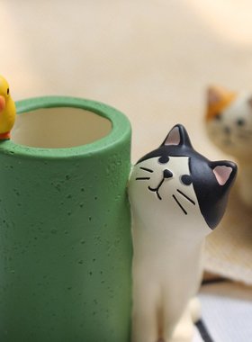 ZAKKA日式 呆萌三毛猫小鸟老鼠创意笔筒回形针收纳文具摆件